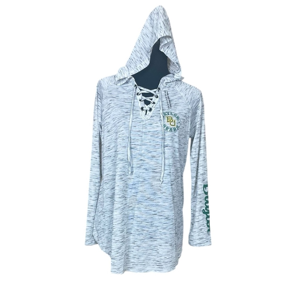 NWT Pressbox Women’s Baylor Bears Space Dye Lace-Up V-Neck Long Sleeve Tee